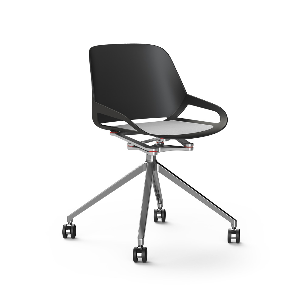 Aeris_Numo_ristikko_pyörät_musta-kiillotettu_harmaa_istuinpehmuste_työtuoli_neuvottelutuoli_asiakastuoli - Edella