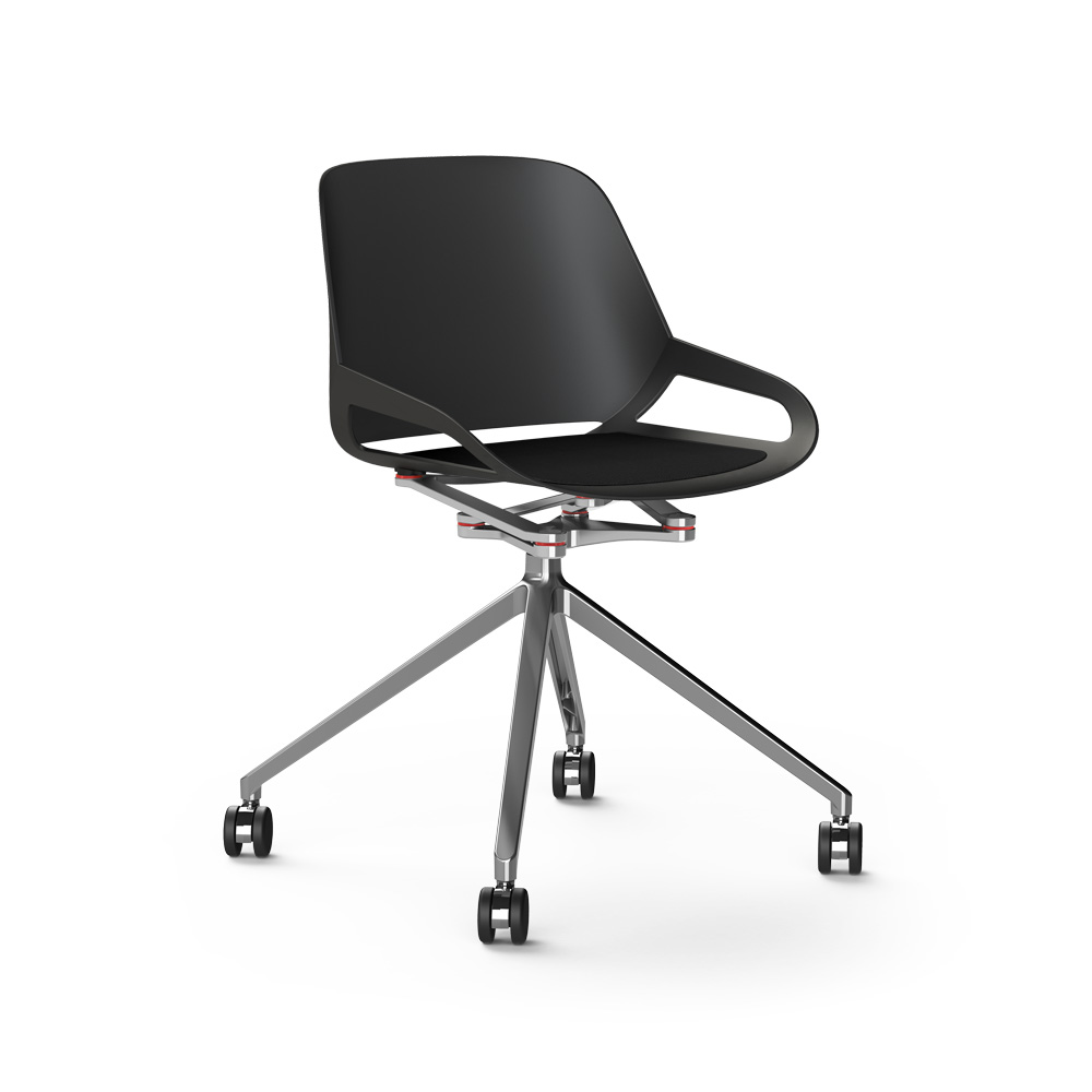 Aeris_Numo_ristikko_pyörät_musta-kiillotettu_musta_istuinpehmuste_työtuoli_neuvottelutuoli_asiakastuoli - Edella Aeris Numo musta istuin musta pehmuste kiillotettu ristikkojalka pyörillä