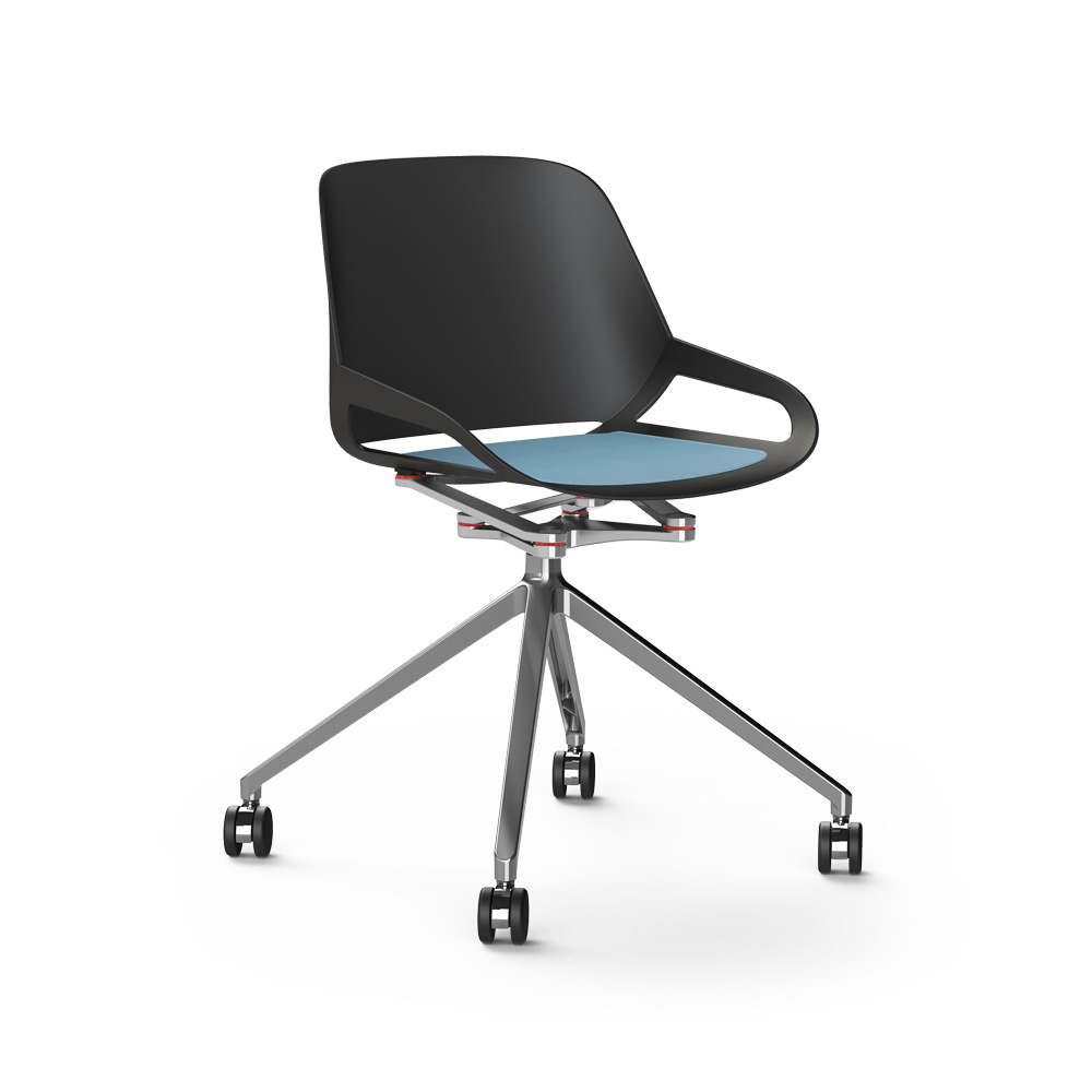 Aeris_Numo_ristikko_pyörät_musta-kiillotettu_sininen_istuinpehmuste_työtuoli_neuvottelutuoli_asiakastuoli - Edella