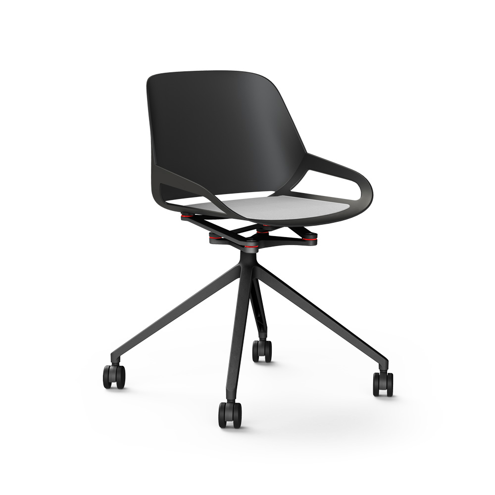 Aeris_Numo_ristikko_pyörät_musta_harmaa_istuinpehmuste_työtuoli_neuvottelutuoli_kokoustuoli_etätyötuoli_01 - Edella