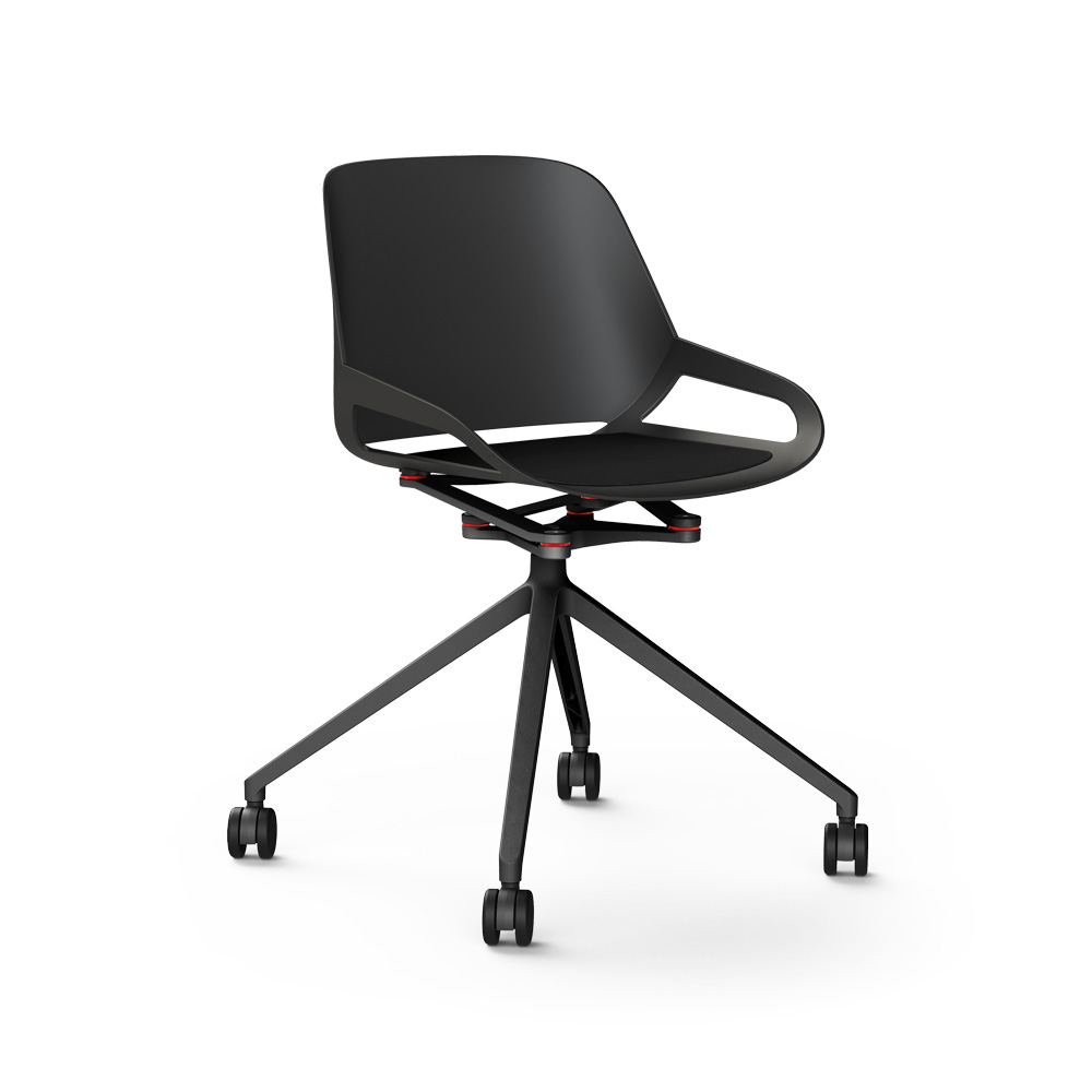 Aeris_Numo_ristikko_pyörät_musta_musta_istuinpehmuste_työtuoli_neuvottelutuoli_kokoustuoli_etätyötuoli_01 - Edella Aeris Numo musta istuin musta pehmuste musta ristikkojalka pyörillä