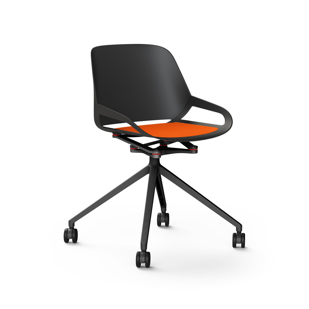 Aeris_Numo_ristikko_pyörät_musta_punainen_istuinpehmuste_työtuoli_neuvottelutuoli_kokoustuoli_etätyötuoli_01 - Edella