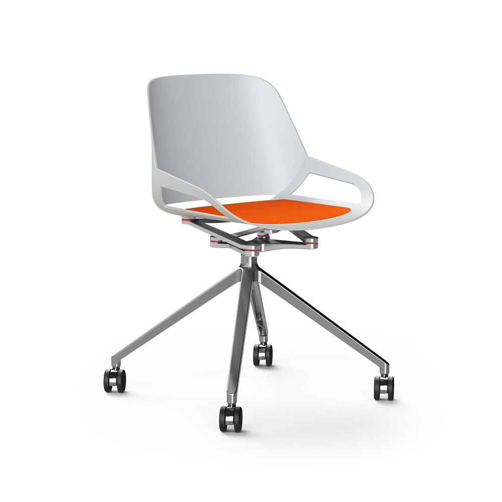 Aeris_Numo_ristikko_pyörät_valkoinen-kiillotettu_punainen_istuinpehmuste_työtuoli_neuvottelutuoli_etätyö - Edella