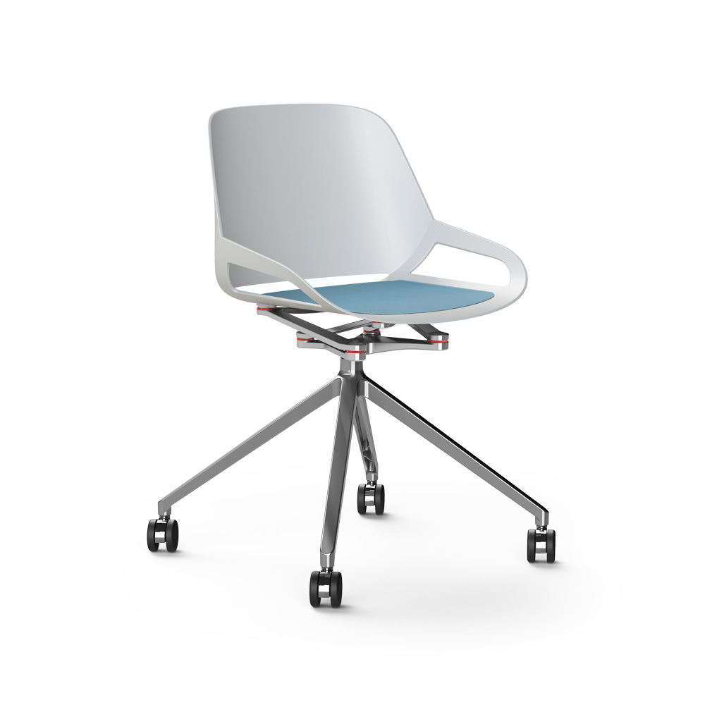 Aeris_Numo_ristikko_pyörät_valkoinen-kiillotettu_sininen_istuinpehmuste_työtuoli_neuvottelutuoli_etätyötuoli - Edella