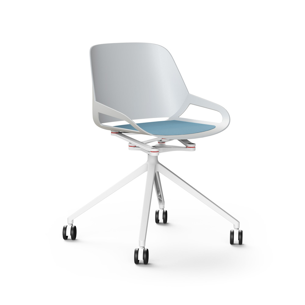 Aeris_Numo_ristikko_pyörät_valkoinen_sininen_istuinpehmuste_työtuoli_neuvottelutuoli_etätyötuoli - Edella