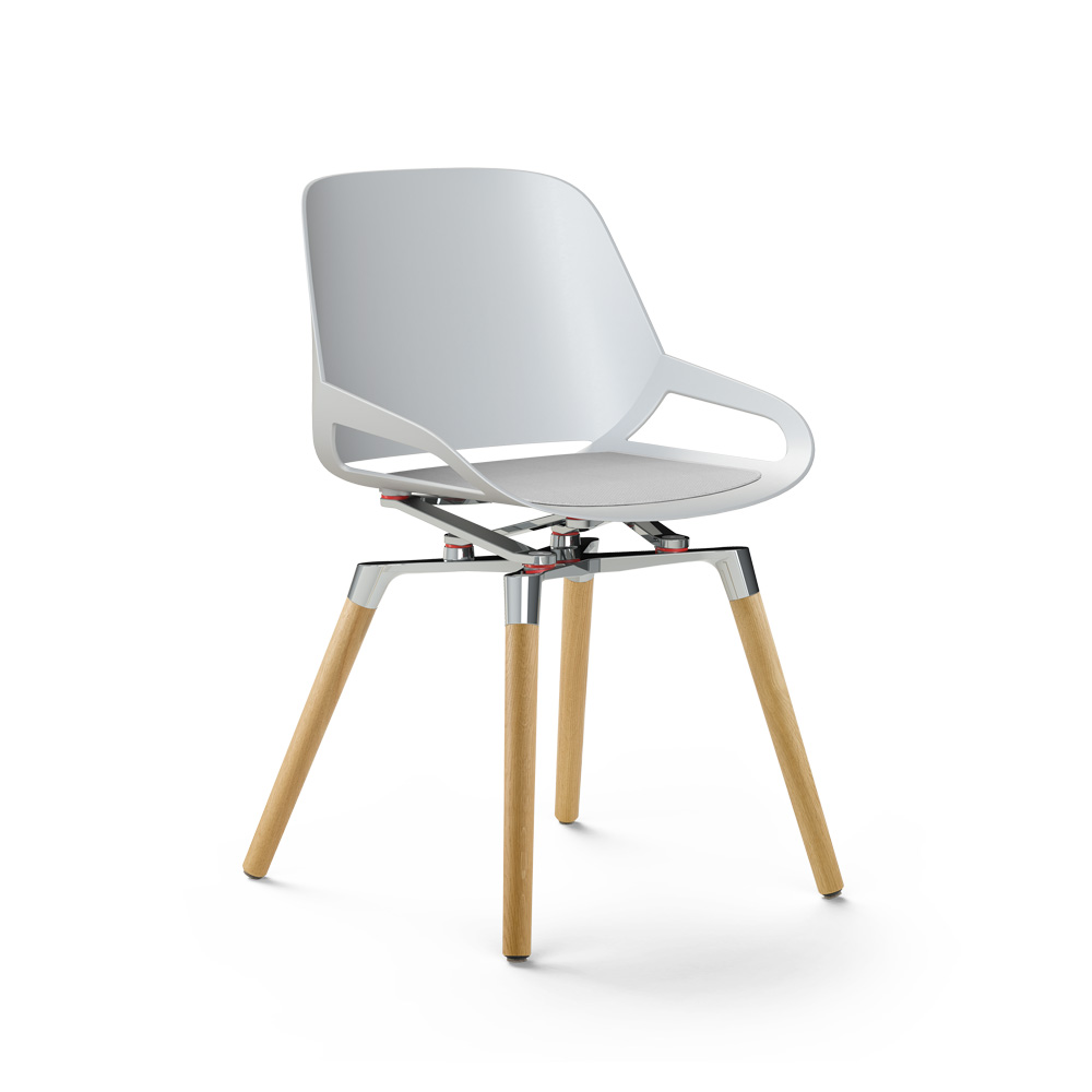 Aeris_Numo_tammijalat-kiillotettu_valkoinen_harmaa_istuinpehmuste_ravintolatuoli_kahvilatuoli_neuvottelutuoli_ruokapöydän_tuo - Edella Aeris Numo valkoinen istuin harmaa pehmuste kiillotettu mekanismi tammijalka