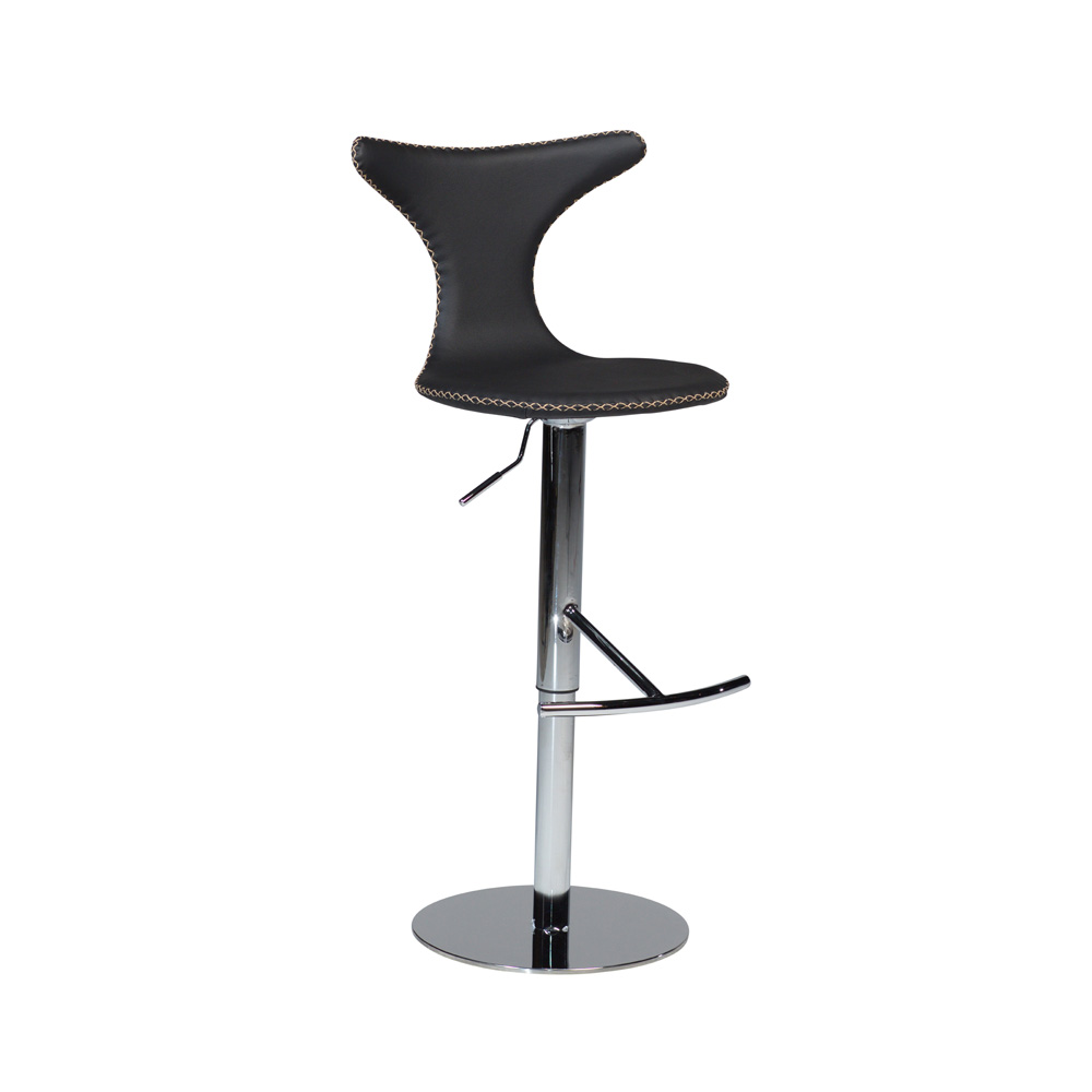 Danform_DOLPHIN_BAR_STOOL_Baarituoli_black_leather_w_round_polished_steel_base_laippajalka_01 - Edella