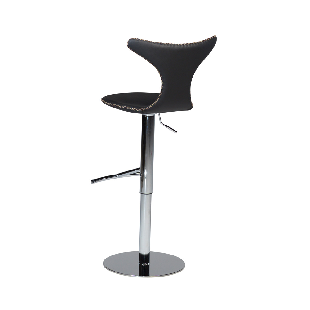 Danform_DOLPHIN_BAR_STOOL_Baarituoli_black_leather_w_round_polished_steel_base_laippajalka_02 - Edella