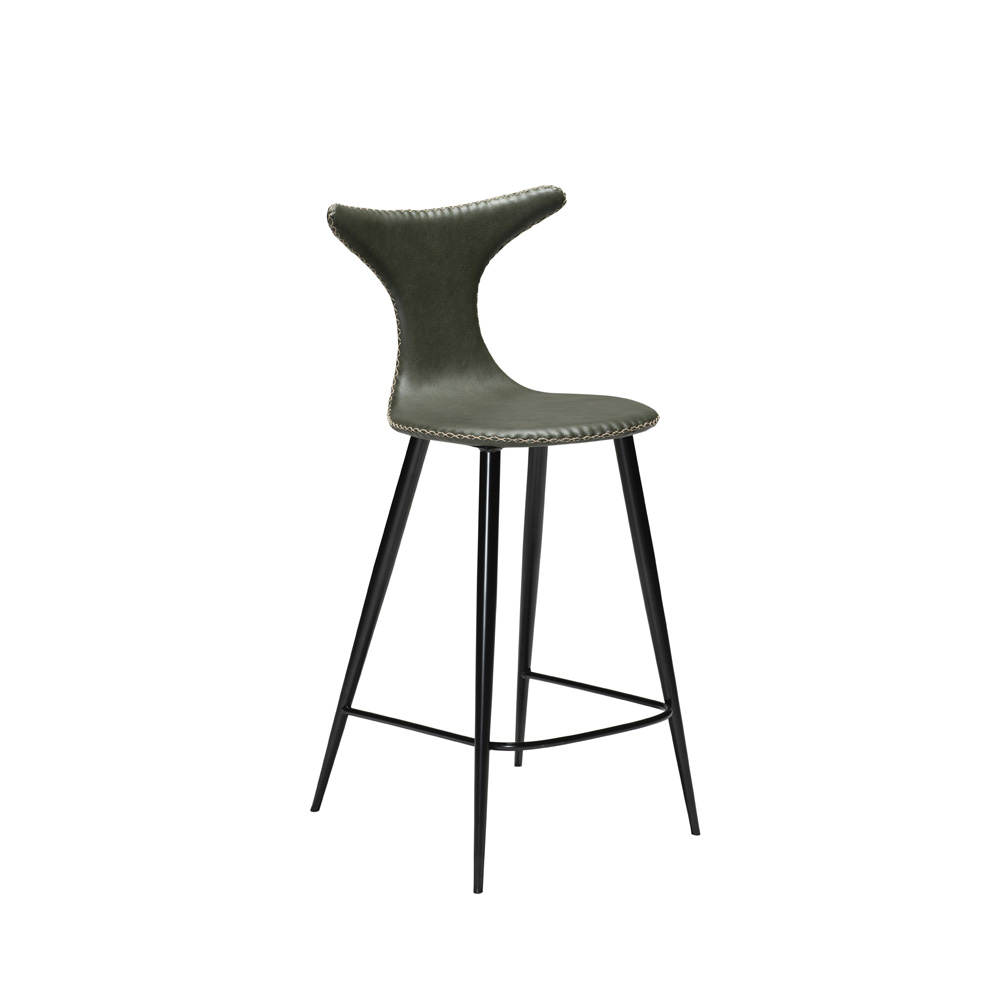 Danform_DOLPHIN_BAR_STOOL_Baarituoli_matala_vintage_green_art_leather_w_black_metal_legs_01 - Edella