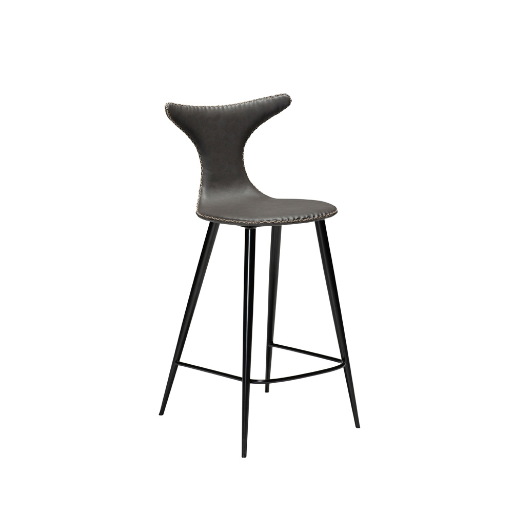 Danform_DOLPHIN_BAR_STOOL_Baarituoli_matala_vintage_grey_art_leather_w_black_metal_legs_01 - Edella