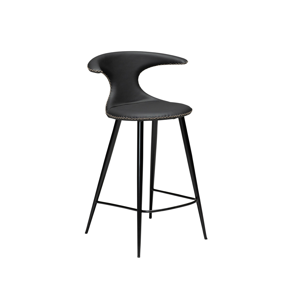 Danform_FLAIR_BAR_STOOL_baarituoli_matala_black_leather_w_round_black_legs_01 - Edella