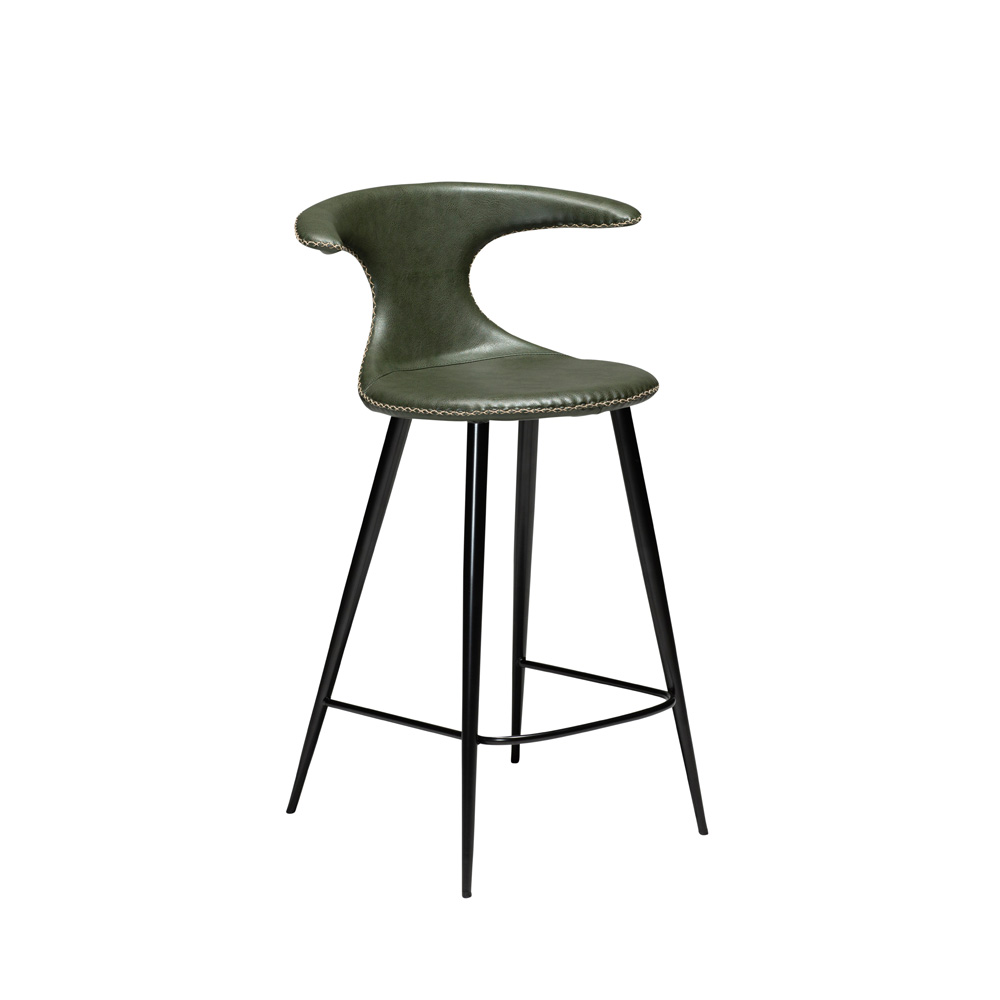 Danform_FLAIR_BAR_STOOL_baarituoli_matala_vintage_green_art_leather_w_round_black_legs_01 - Edella