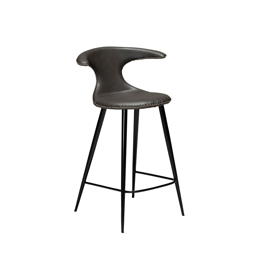 Danform_FLAIR_BAR_STOOL_baarituoli_matala_vintage_grey_art_leather_w_round_black_legs_01 - Edella