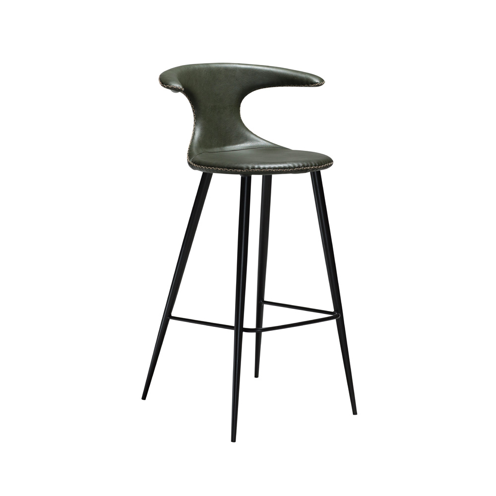 Danform_FLAIR_BAR_STOOL_baarituoli_vintage_green_art_leather_w_round_black_legs_01 - Edella