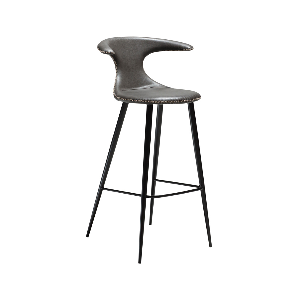 Danform_FLAIR_BAR_STOOL_baarituoli_vintage_grey_art_leather_w_round_black_legs_01 - Edella
