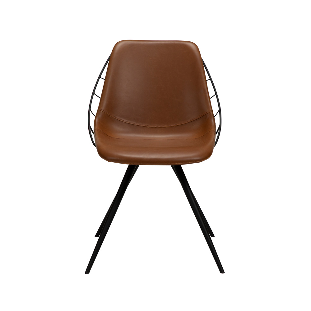 Danform_SWAY_chair_ravintolatuoli_kahvilatuoli_kokoverhoiltu_vintage_light_brown_art_leather_keinonahka_mustat_metallijalat_02 - Edella