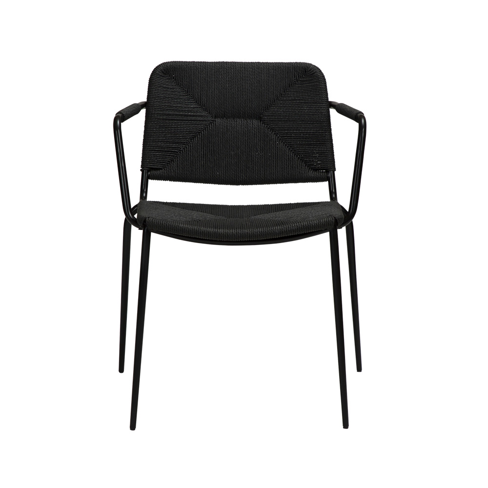 Danform_Stiletto_armchair_ravintolatuoli_kahvilatuoli_musta_käsinojallinen_putkijaloilla_paperinaru_punottu_istuin_02 - Edella