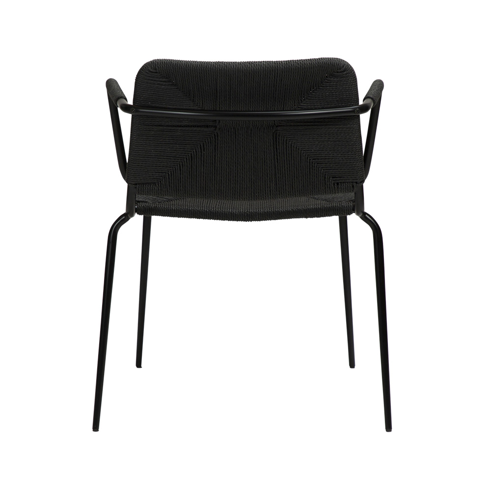 Danform_Stiletto_armchair_ravintolatuoli_kahvilatuoli_musta_käsinojallinen_putkijaloilla_paperinaru_punottu_istuin_04 - Edella