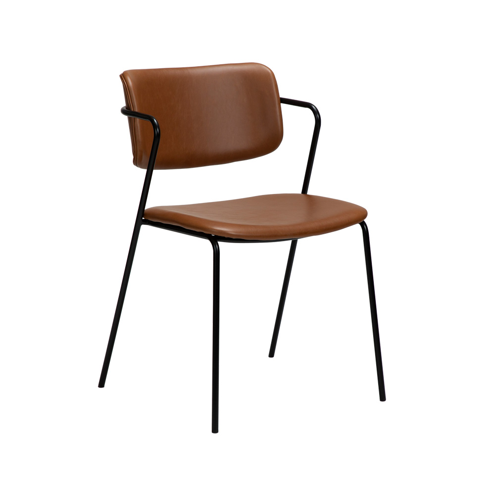 Danform_Zed_chair_ravintolatuoli_kahvilatuoli_keinonahka_vintage_light_brown_käsinojallinen_putkijaloilla_01 - Edella