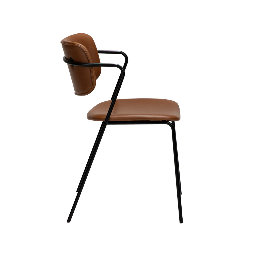 Danform_Zed_chair_ravintolatuoli_kahvilatuoli_keinonahka_vintage_light_brown_käsinojallinen_putkijaloilla_03 - Edella