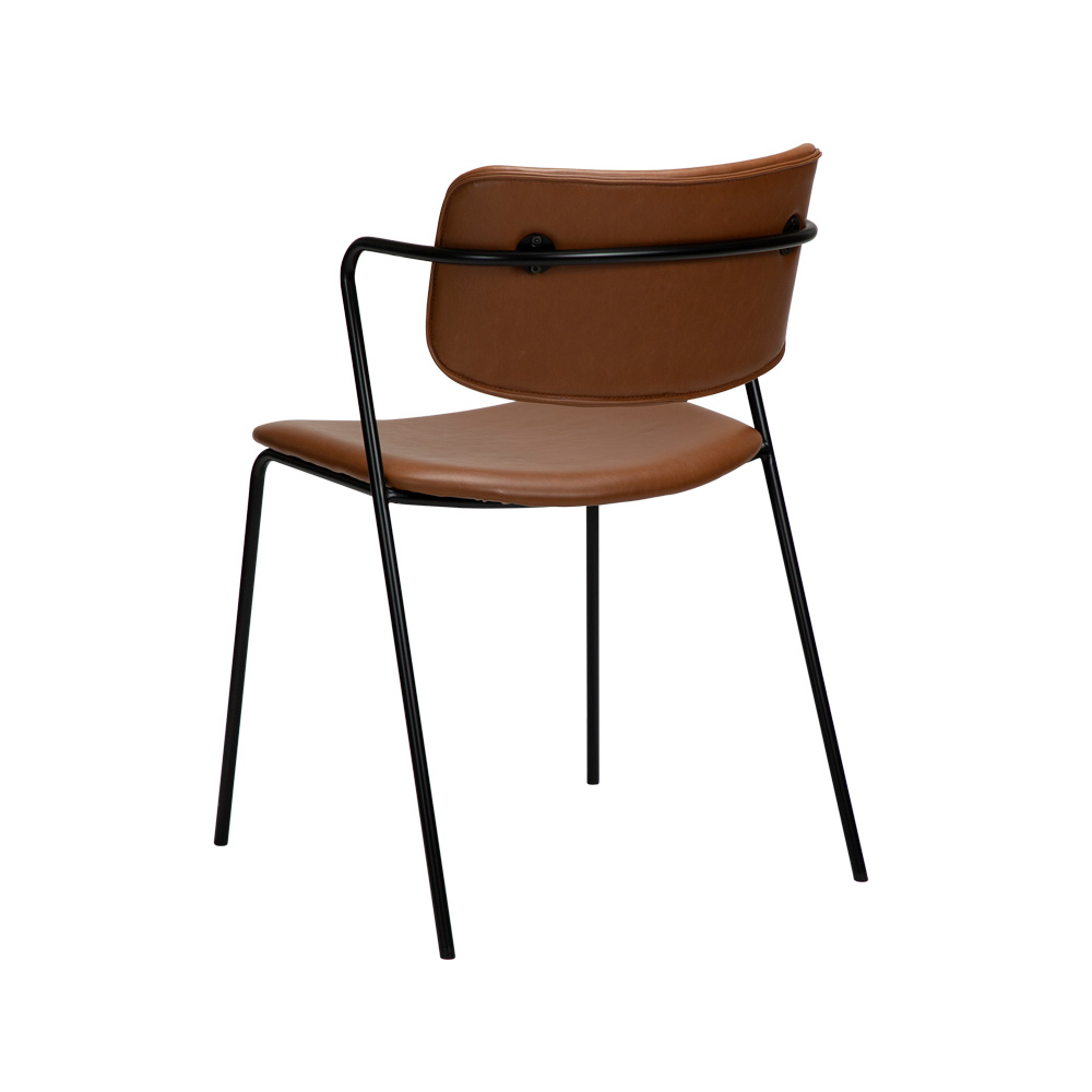Danform_Zed_chair_ravintolatuoli_kahvilatuoli_keinonahka_vintage_light_brown_käsinojallinen_putkijaloilla_05 - Edella