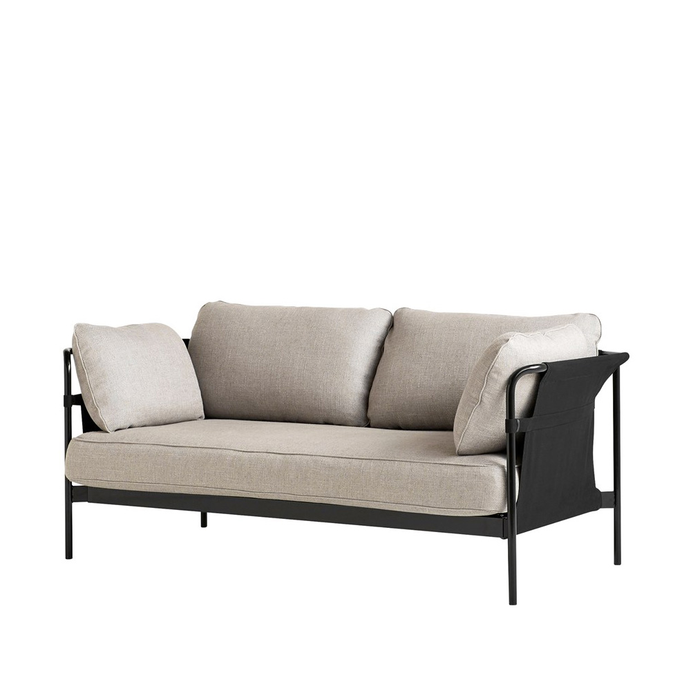 Hay_CAN_2-SEATER_kahden_istuttava_beige_harmaa-musta_kangas_mustat_putkijalat_01 - Edella