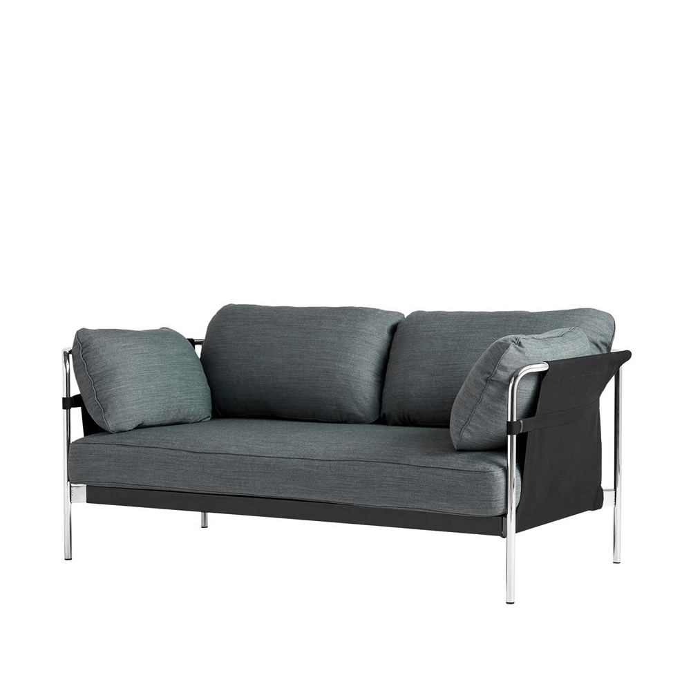 Hay_CAN_2-SEATER_kahden_istuttava_beige_sininen-musta_kangas_kromatut_putkijalat_01 - Edella