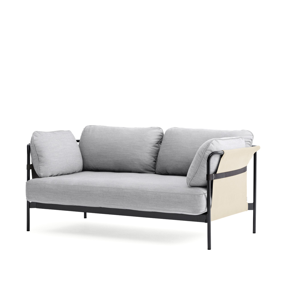 Hay_CAN_2-SEATER_kahden_istuttava_sohva_harmaa-beige _kangas_mustat_putkijalat_01 - Edella