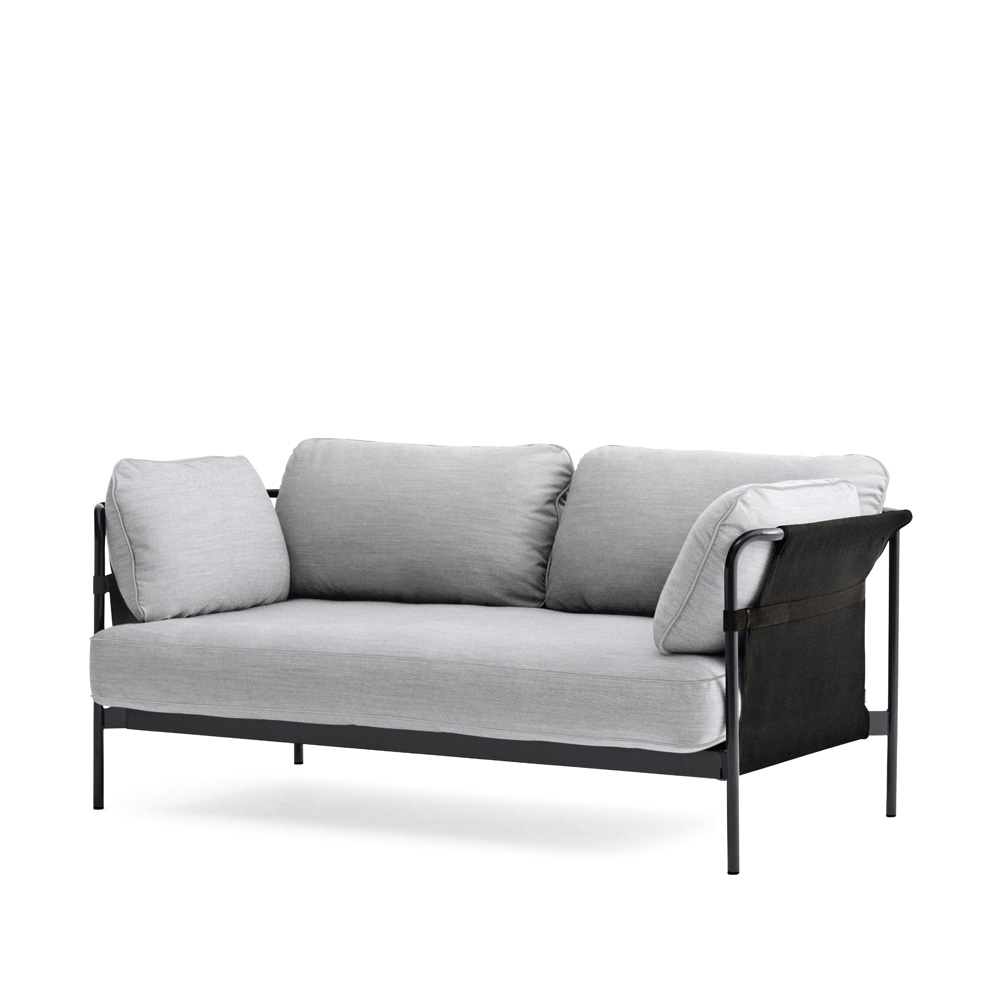 Hay_CAN_2-SEATER_kahden_istuttava_sohva_harmaa-musta _kangas_mustat_putkijalat_01 - Edella