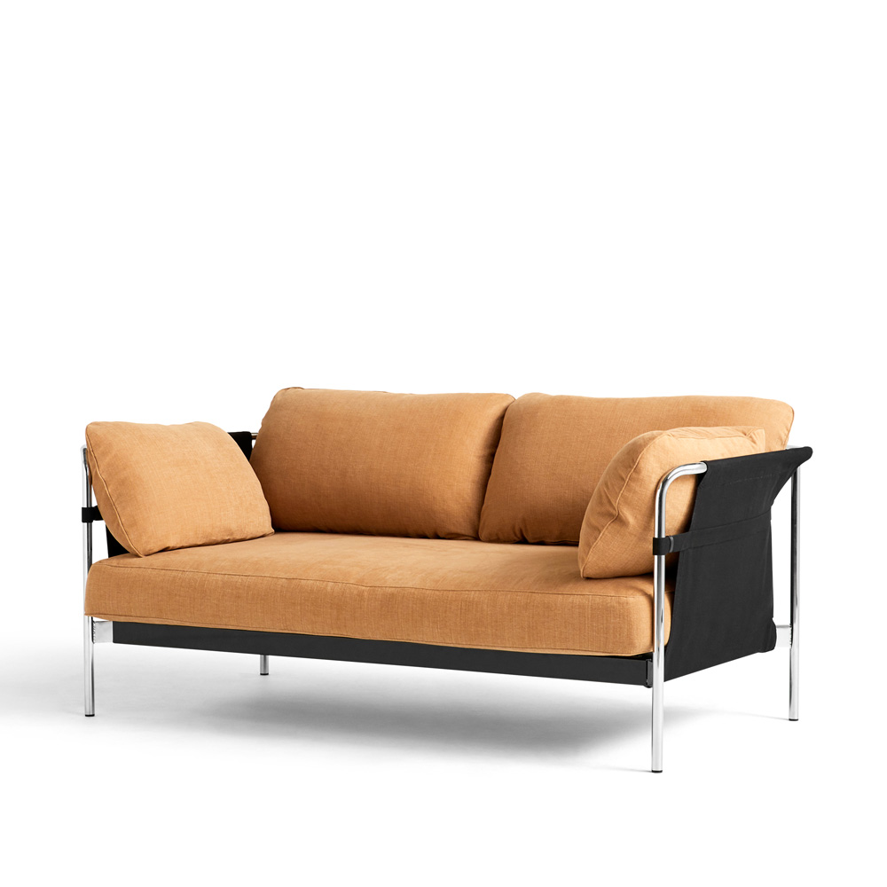 Hay_CAN_2-SEATER_kahden_istuttava_sohva_oranssi-musta _kangas_kromatut_putkijalat_01 - Edella