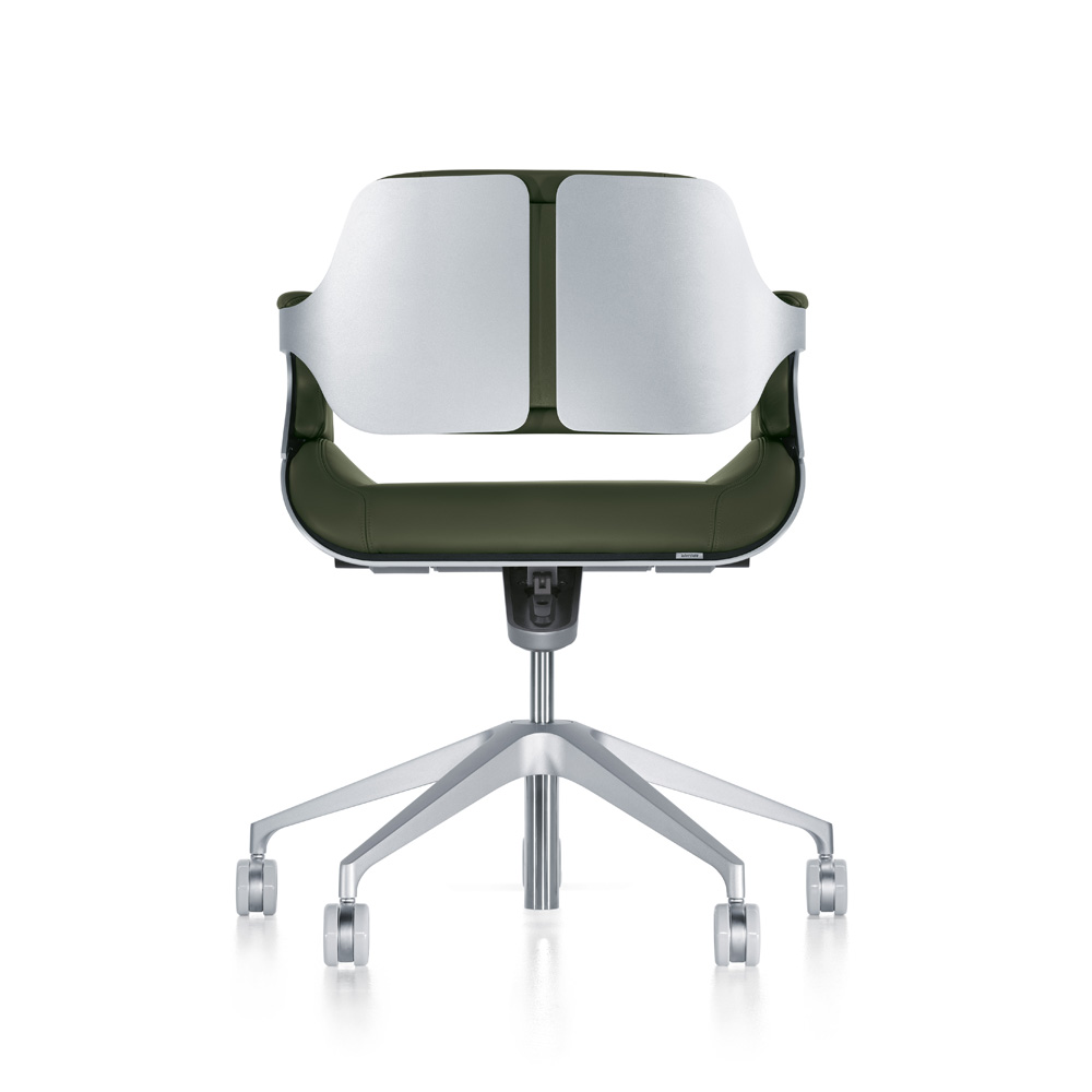 Interstuhl_Silver_162S_työtuoli_toimistotuoli_synchro-mekanismi_kokoustuoli_neuvottelutuoli_hiekkapuhallettu_alumiini_oliivi_nahka_03 - Edella