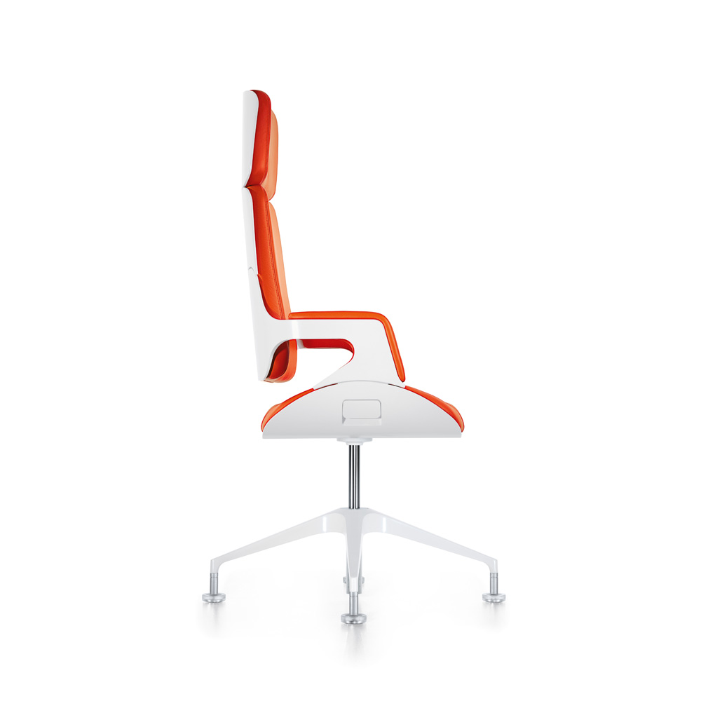 Interstuhl_Silver_191S_neuvottelutuoli_kokoustuoli_johtajantuoli_maalattu_valkoinen_oranssi_nahka_02 - Edella