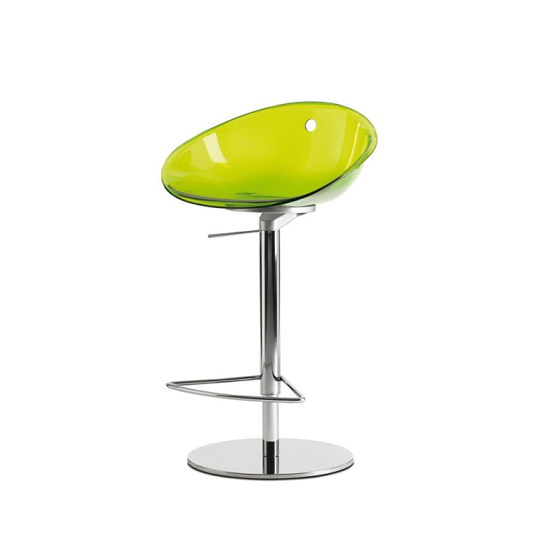 Pedrali GLISS 970 korkeussäädettävä baarituoli läpinäkyvällä vihreällä muovi-istuimella