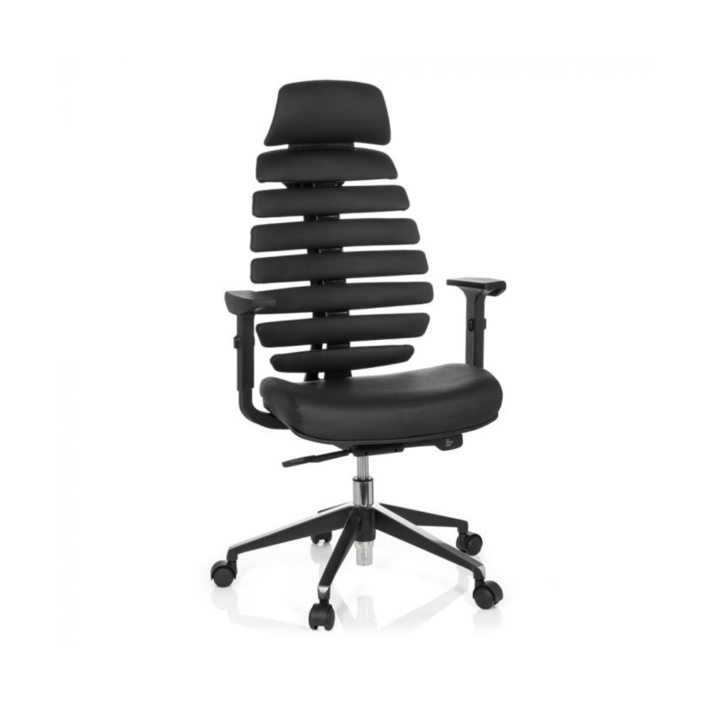 HJH_Office_Ergo_Line_II_Pro_työtuoli_toimistotuoli_musta_synchro-mekanismi_nahkaistuin_nahkaselkänoja_niskatuki_02 - Edella