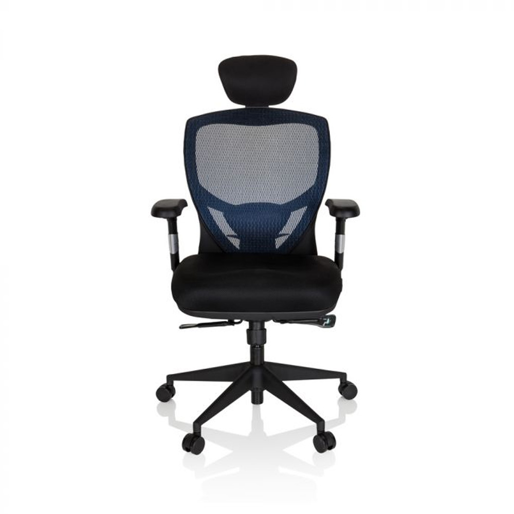HJH_Office_Venus_Base_työtuoli_toimistotuoli_musta-sininen_synchro-mekanismi_verhoiltu_istuinpehmuste_verkkoselkänoja_niskatuki_01 - Edella