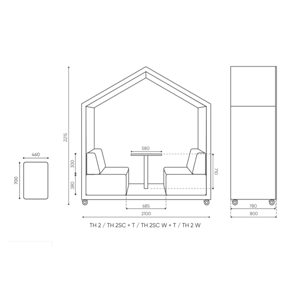 Bejot_Treehouse_TH2SC_2-hengen_vetäytymistila_hiljainen_tila_akustoiva_sohvaryhmä_sohvilla_08 - Edella