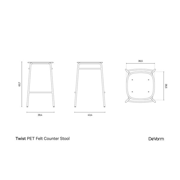 De Vorm Twist PET Felt Counter Stool istuinverhoiltu matala baarijakkara - Image 15