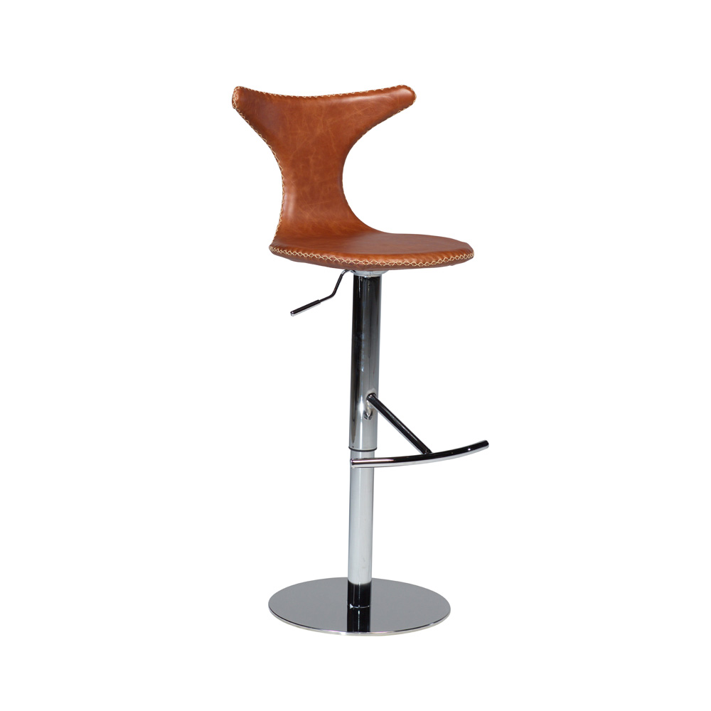 Danform_DOLPHIN_BAR_STOOL_Baarituoli_-light_brown_leather_w_round_polished_steel_base_laippajalka_01 - Edella