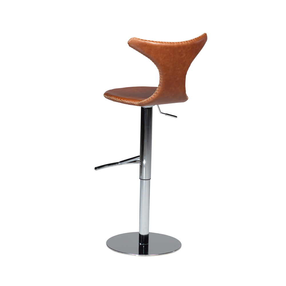 Danform_DOLPHIN_BAR_STOOL_Baarituoli_-light_brown_leather_w_round_polished_steel_base_laippajalka_02 - Edella