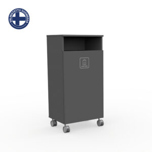 Gray wheeled waste bin with an open top compartment and a front label reading 'Mixed Waste'.