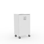White rectangular waste bin on caster wheels labeled 'Mixed Waste' with a small trash icon on the front panel.