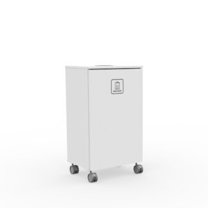 White rectangular waste bin on caster wheels labeled 'Mixed Waste' with a small trash icon on the front panel.