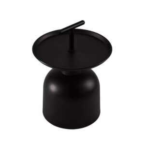 Matte black soap dispenser with a pump top on a rounded bottle base (front view)
