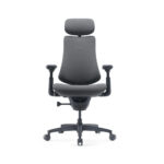 Ergonomic office chair with headrest, dark gray fabric, adjustable arms and five-wheel base