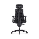 High-back ergonomic office chair with headrest, adjustable armrests, and five-wheel base.