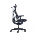 Ergonomic office chair with headrest, adjustable lumbar support and armrests on a five-wheel base.