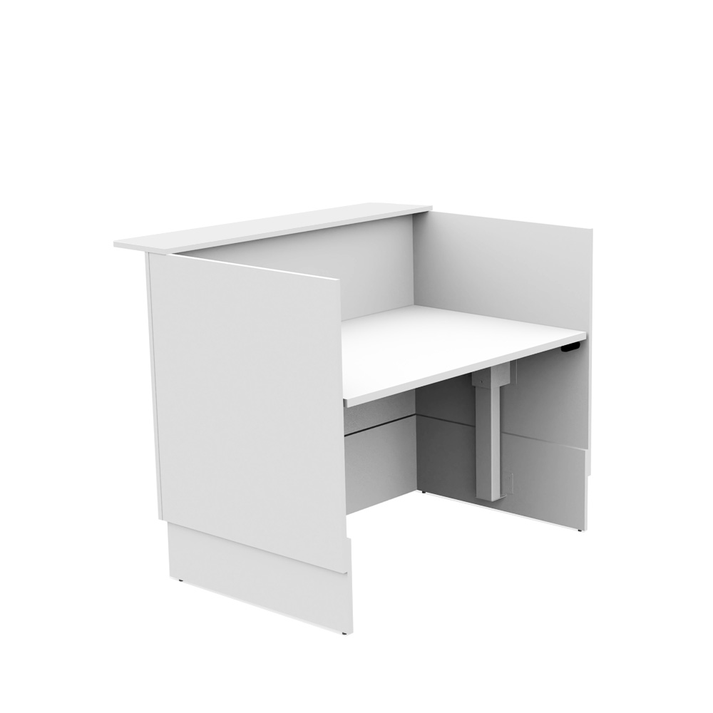 White L-shaped office desk with side privacy panels and a back panel for a clean, private workstation